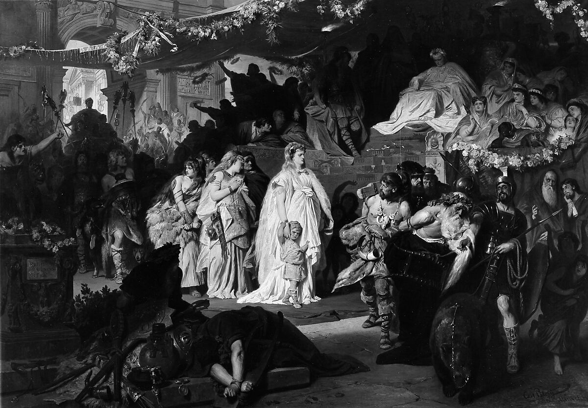 Thusnelda at the Triumphal Entry of Germanicus into Rome, Karl Theodor von Piloty (German, Munich 1826–1886 Ambach bei Munich), Oil on canvas 