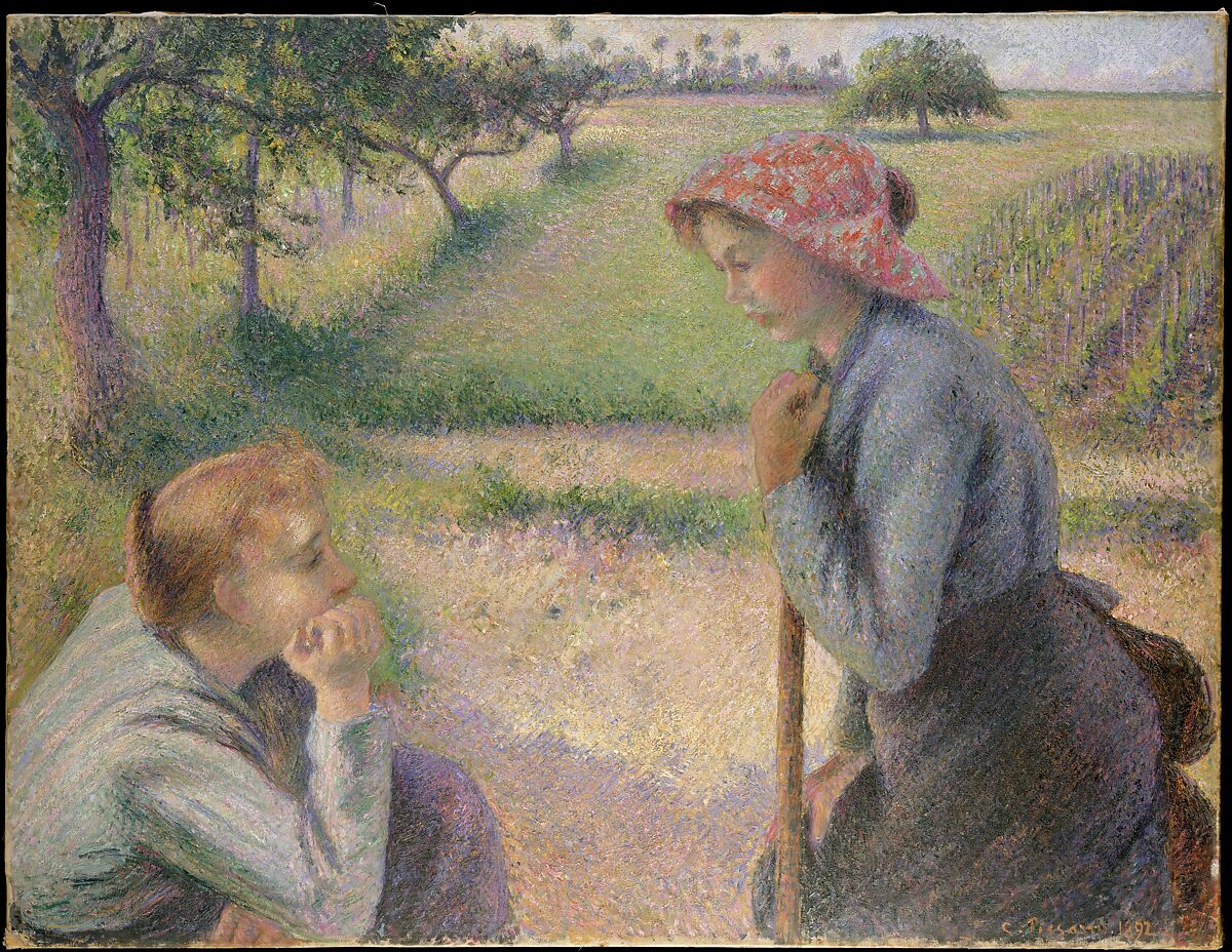 Two Young Peasant Women, Camille Pissarro (French, Charlotte Amalie, Saint Thomas 1830–1903 Paris), Oil on canvas 