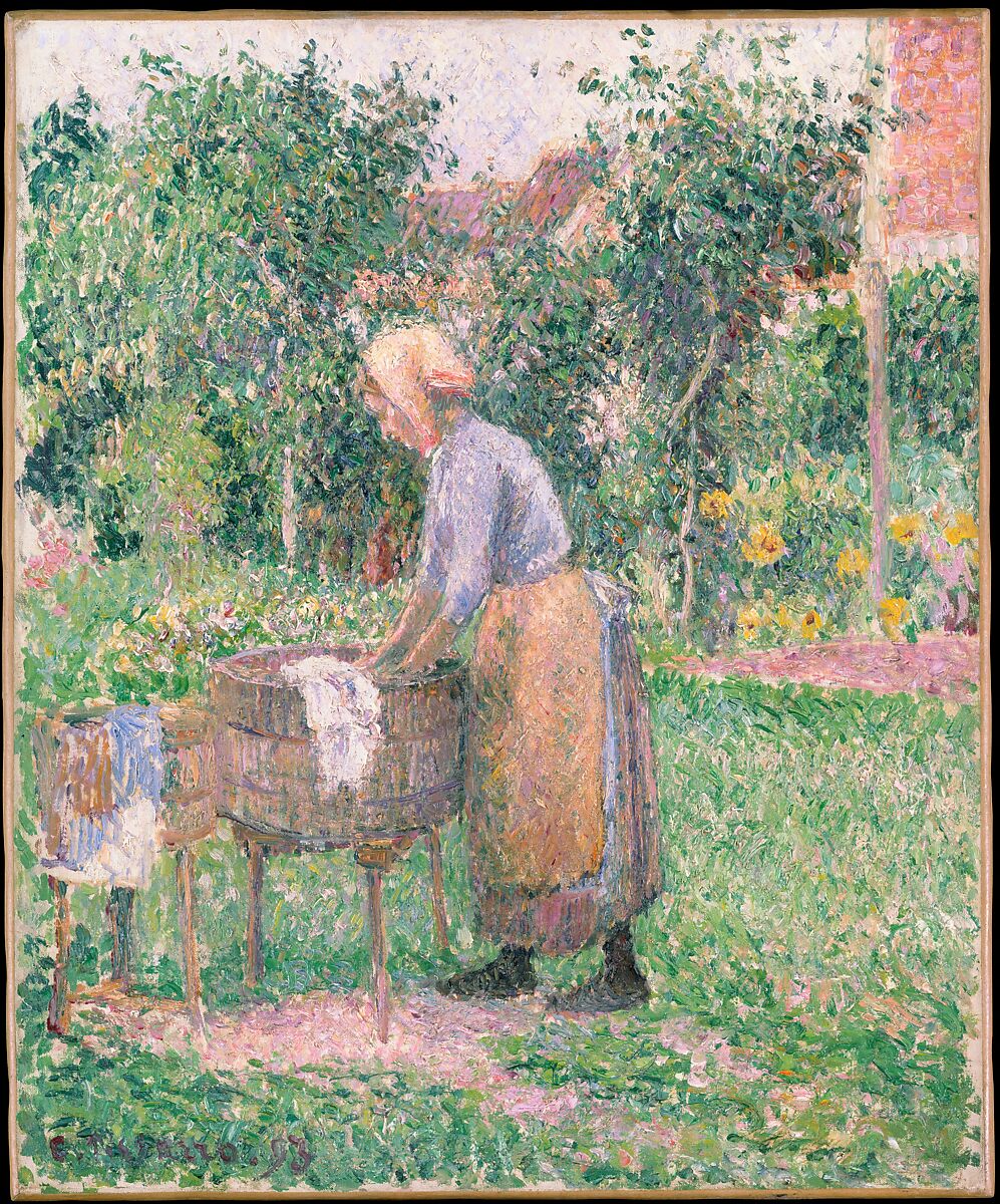 A Washerwoman at Eragny, Camille Pissarro (French, Charlotte Amalie, Saint Thomas 1830–1903 Paris), Oil on canvas 