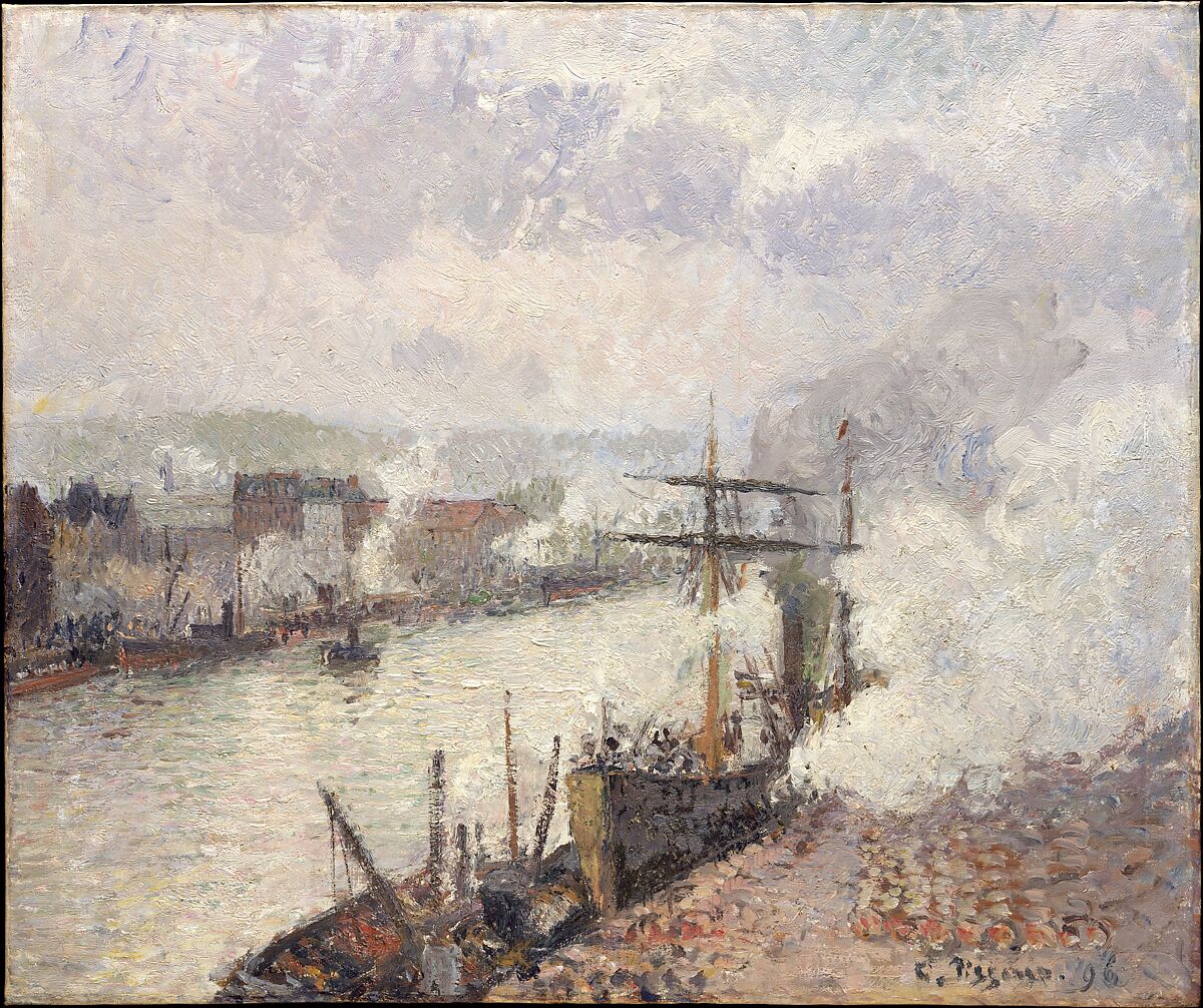 Steamboats in the Port of Rouen, Camille Pissarro  French, Oil on canvas