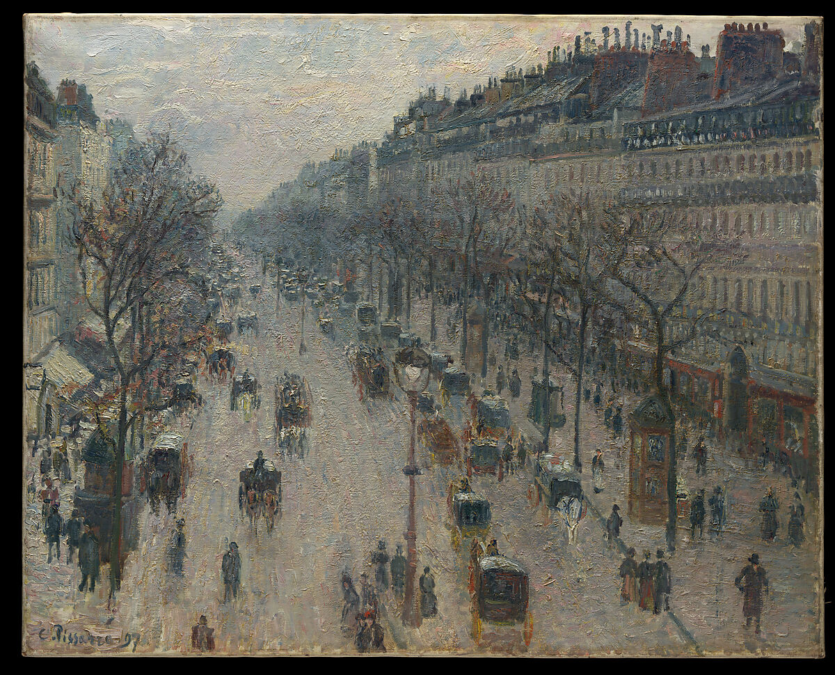 The Boulevard Montmartre on a Winter Morning, Camille Pissarro (French, Charlotte Amalie, Saint Thomas 1830–1903 Paris), Oil on canvas 