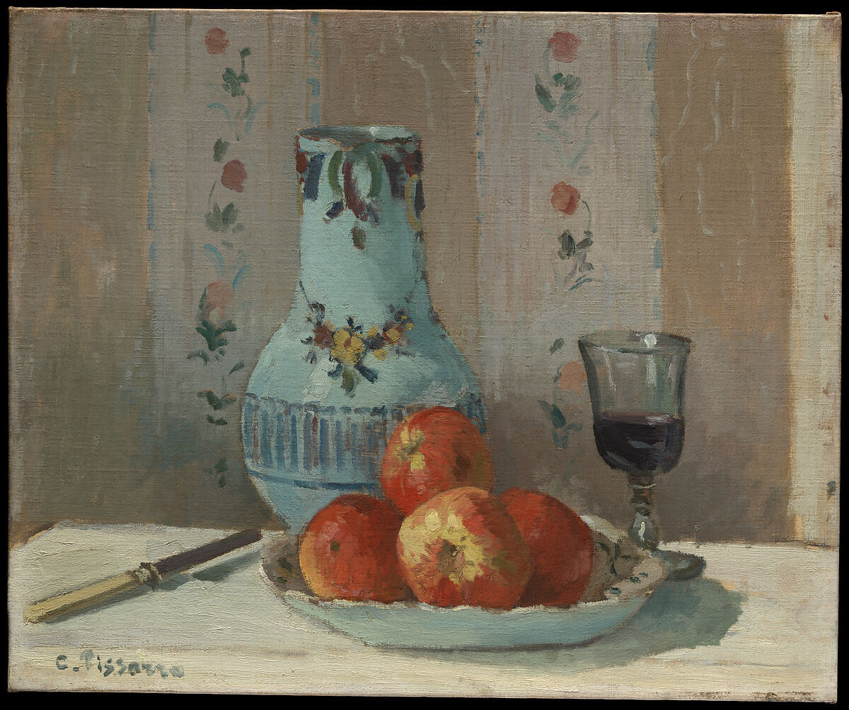 Still Life with Apples and Pitcher, Camille Pissarro (French, Charlotte Amalie, Saint Thomas 1830–1903 Paris), Oil on canvas 