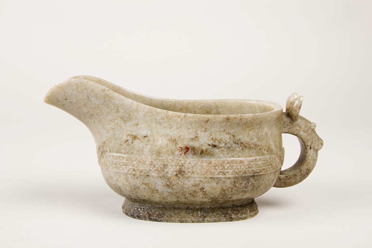 Water vessel in the shape of an ancient ritual bronze (yi), Jade (nephrite), China