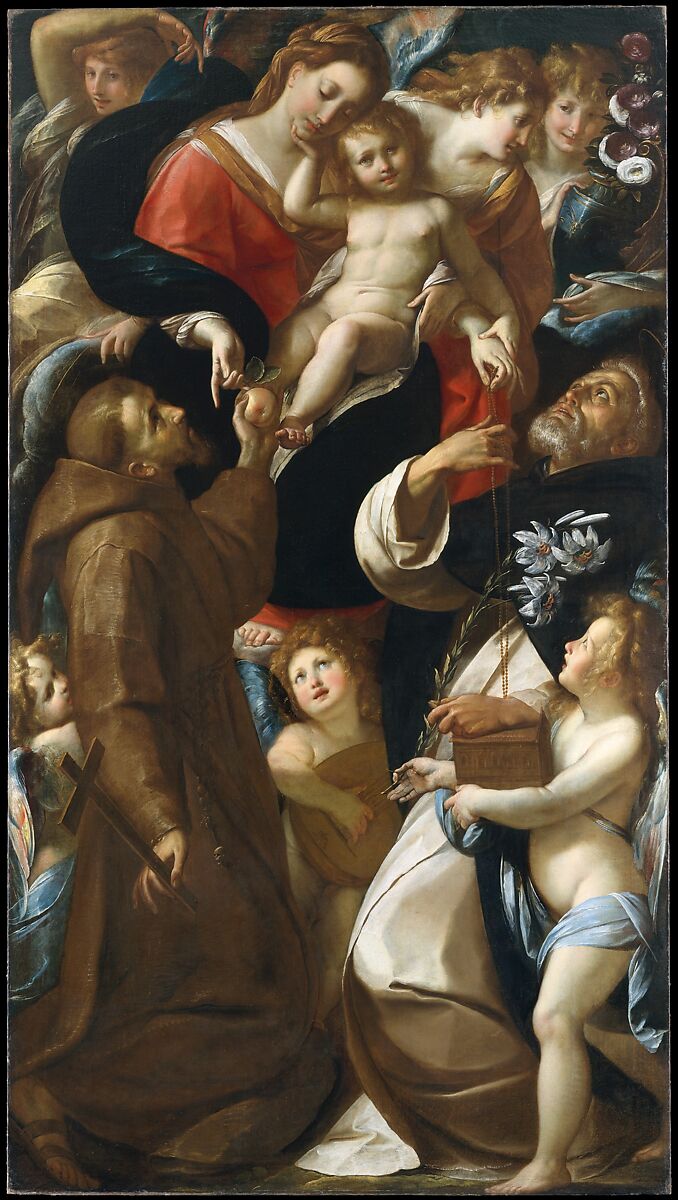 Madonna and Child with Saints Francis and Dominic and Angels, Giulio Cesare Procaccini (Italian, Bologna 1574–1625 Milan), Oil on canvas 