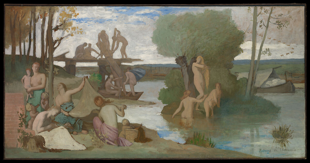 The River, Pierre Puvis de Chavannes (French, Lyons 1824–1898 Paris), Oil on paper, laid down on canvas 