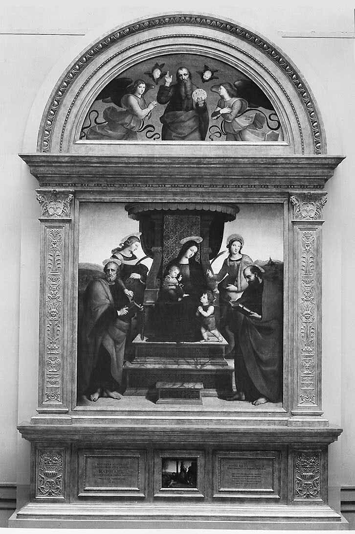Madonna and Child Enthroned with Saints, Raphael (Raffaello Sanzio or Santi) (Italian, Urbino 1483–1520 Rome), Oil and gold on wood