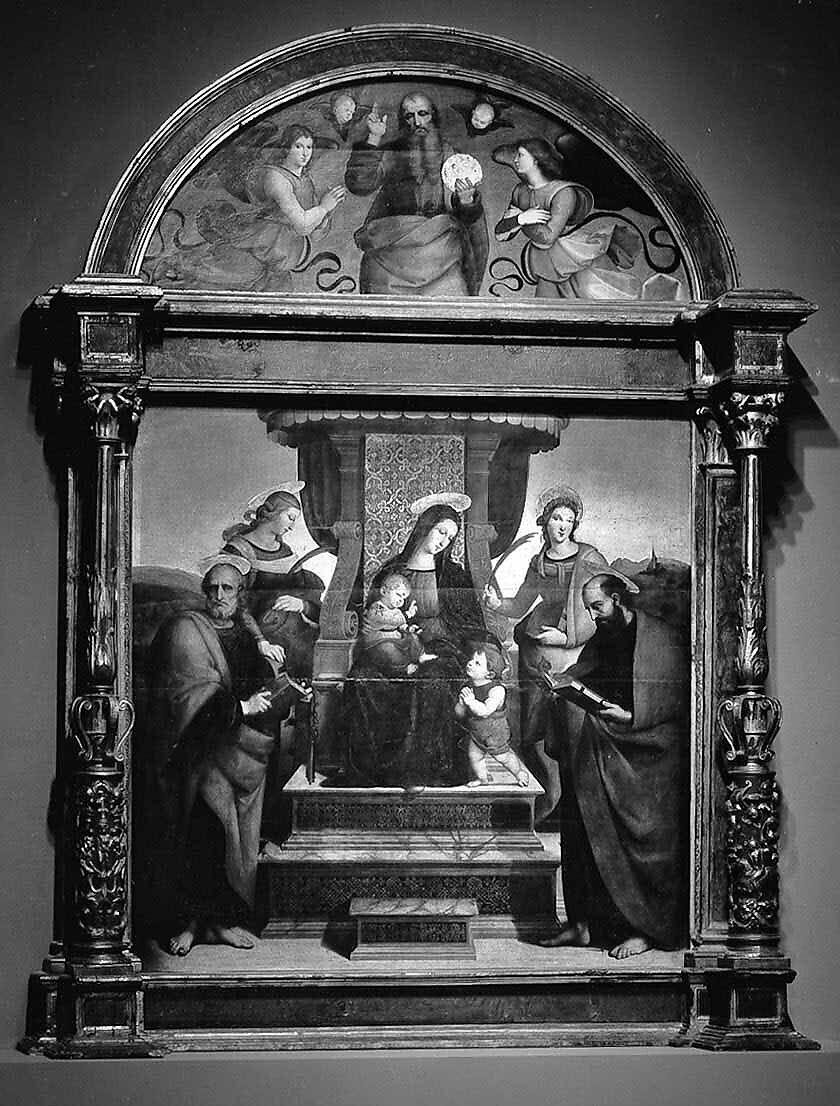 Madonna and Child Enthroned with Saints, Raphael (Raffaello Sanzio or Santi) (Italian, Urbino 1483–1520 Rome), Oil and gold on wood
