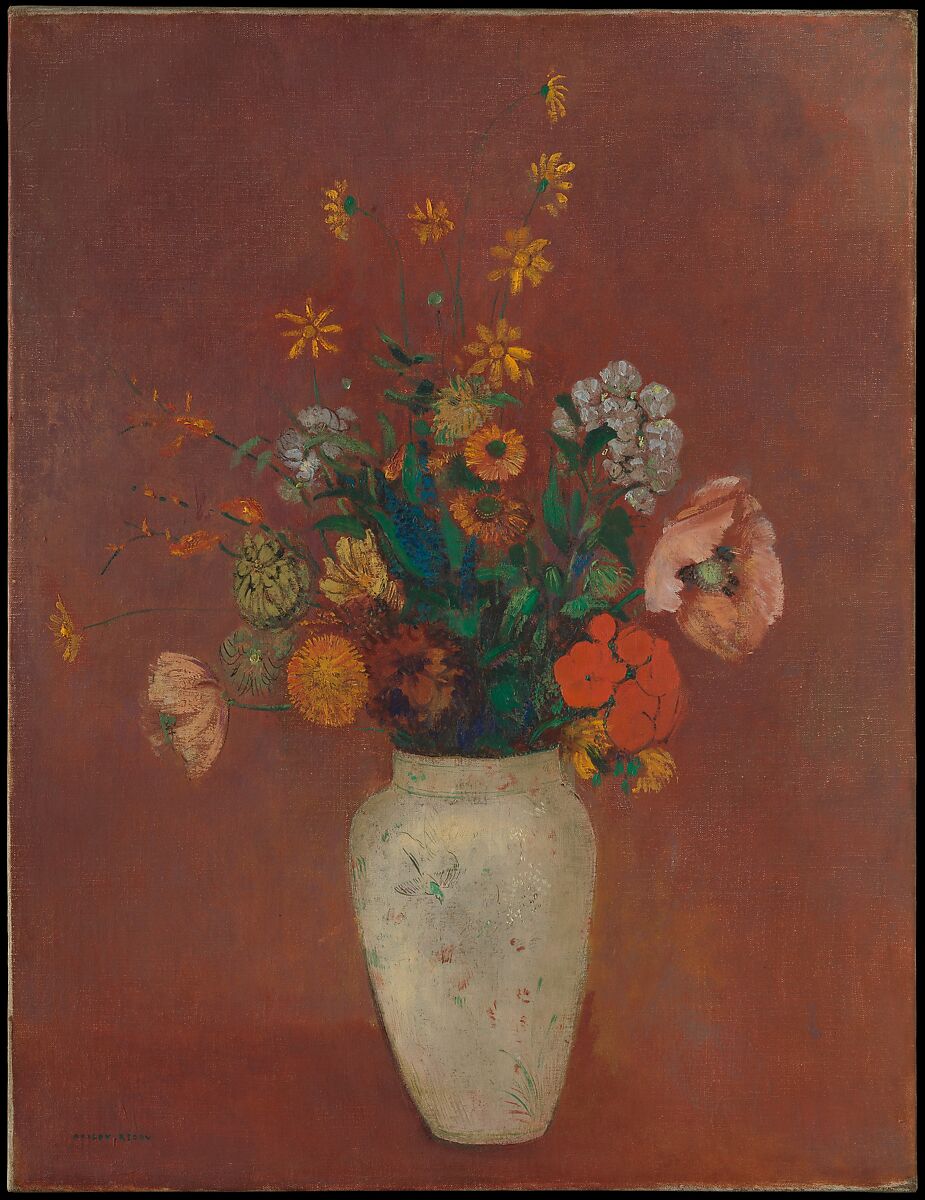 Bouquet in a Chinese Vase, Odilon Redon (French, Bordeaux 1840–1916 Paris), Oil on canvas 