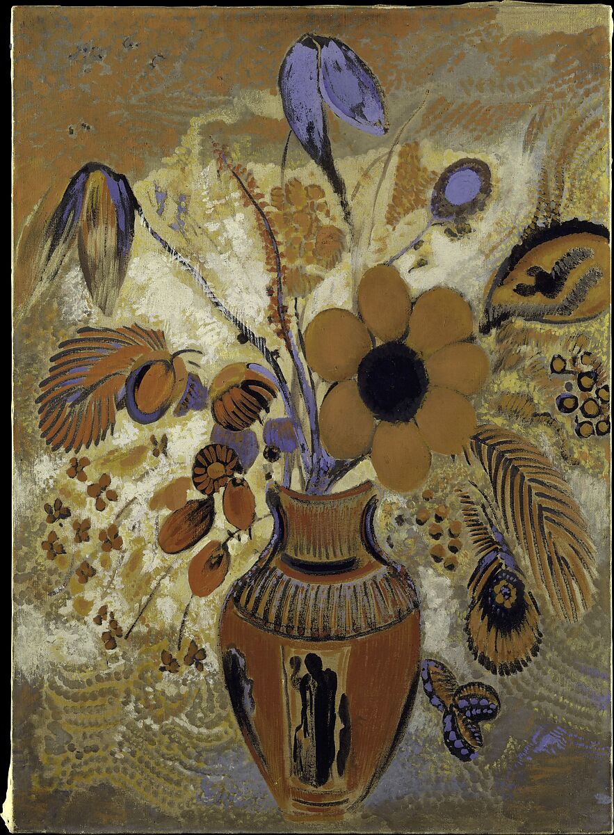 Etruscan Vase with Flowers, Odilon Redon (French, Bordeaux 1840–1916 Paris), Tempera on canvas 