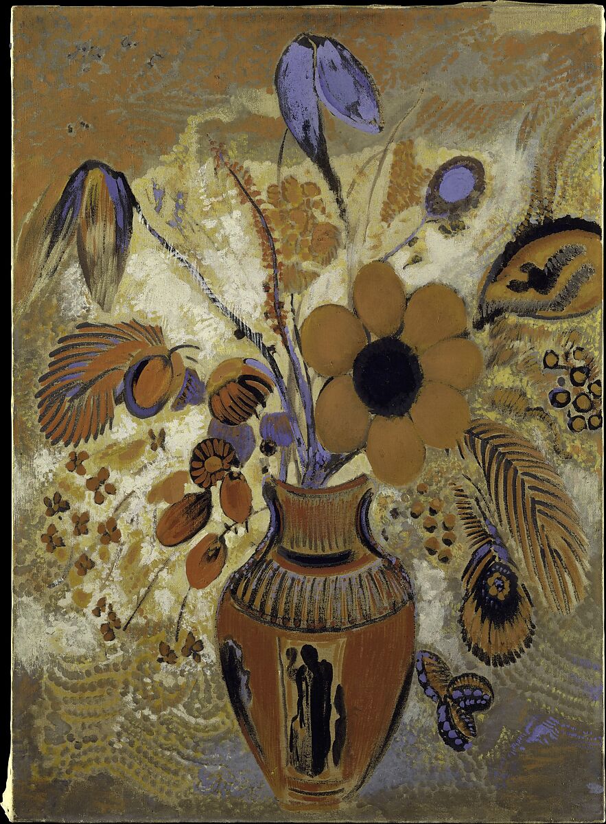 Etruscan Vase with Flowers, Odilon Redon  French, Tempera on canvas