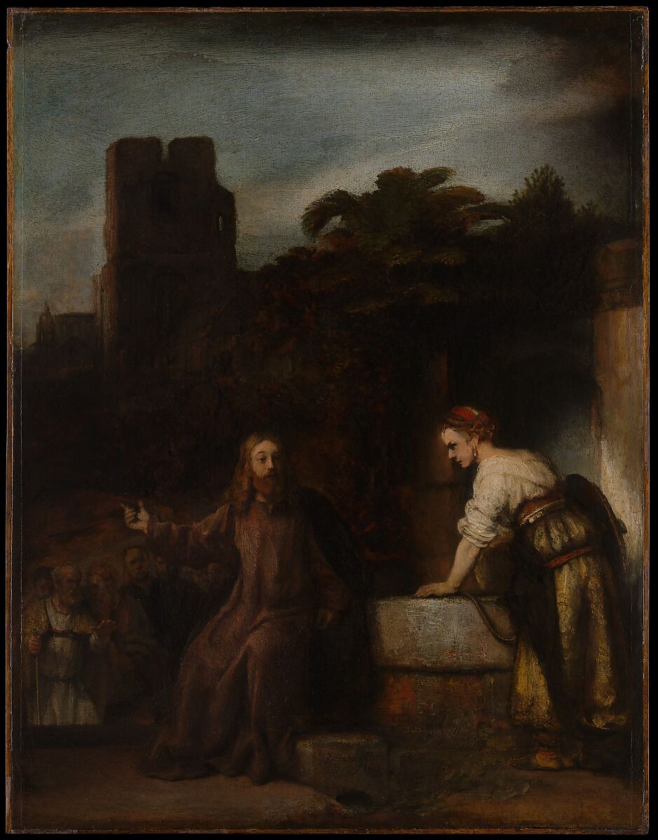 Christ and the Woman of Samaria, Style of Rembrandt (Dutch, ca. 1655), Oil on wood 