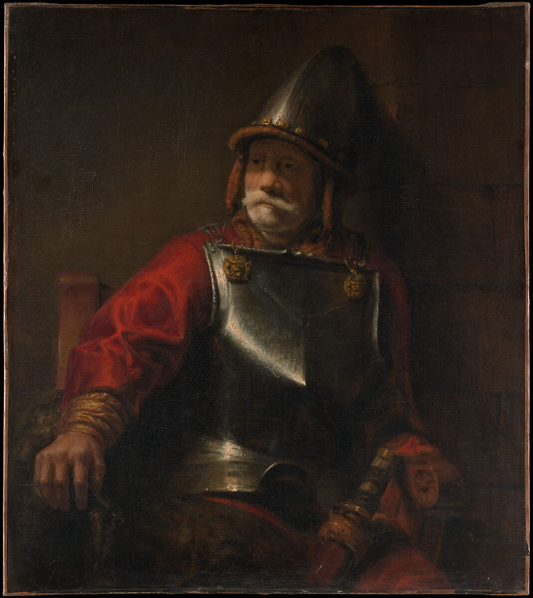 Man in Armor (Mars?), Style of Rembrandt (Dutch, second or third quarter 17th century), Oil on canvas 