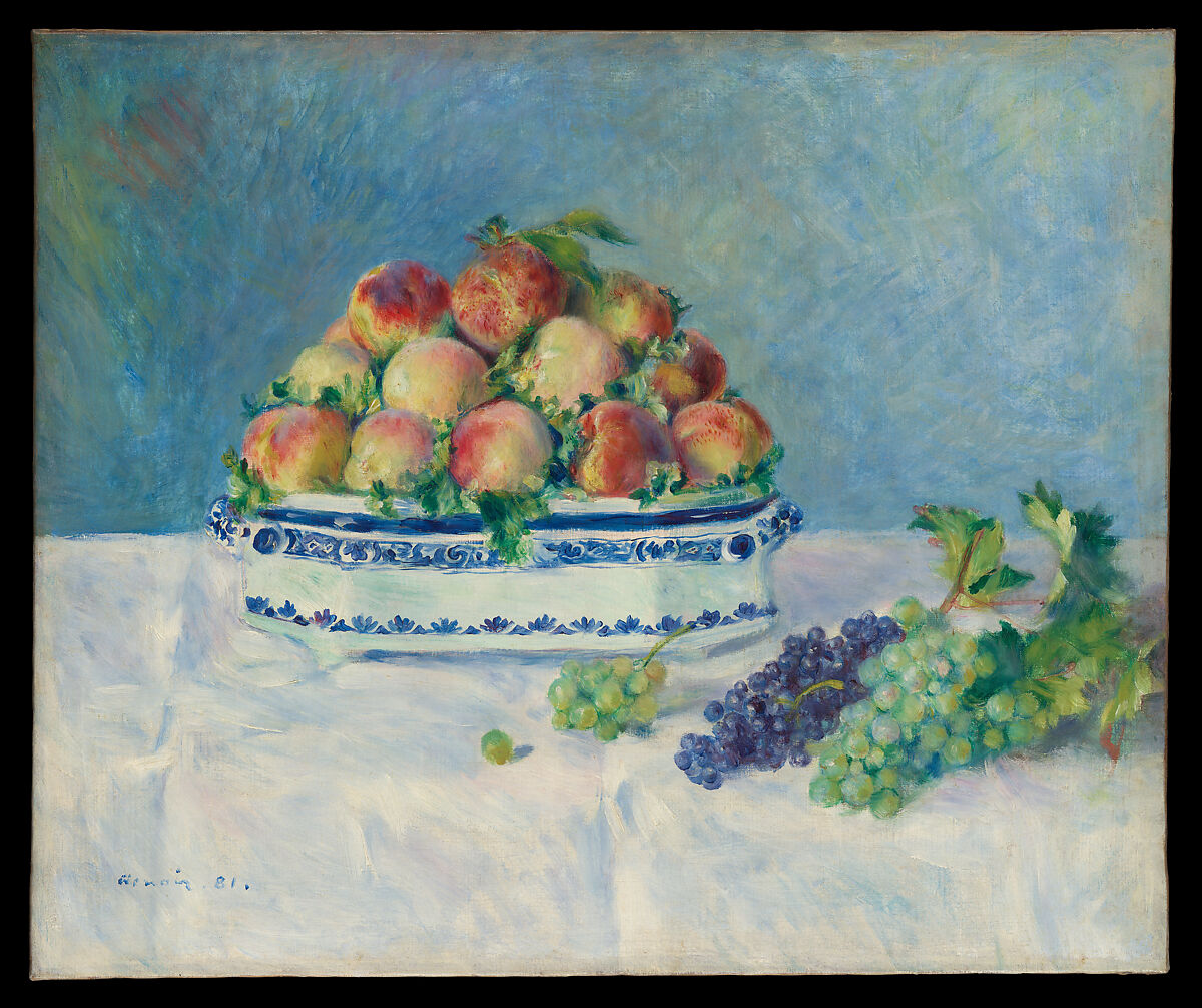 Still Life with Peaches and Grapes, Auguste Renoir (French, Limoges 1841–1919 Cagnes-sur-Mer), Oil on canvas 