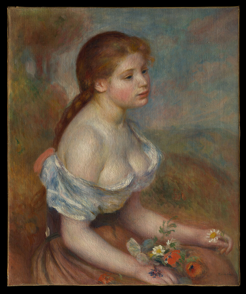 A Young Girl with Daisies, Auguste Renoir (French, Limoges 1841–1919 Cagnes-sur-Mer), Oil on canvas 