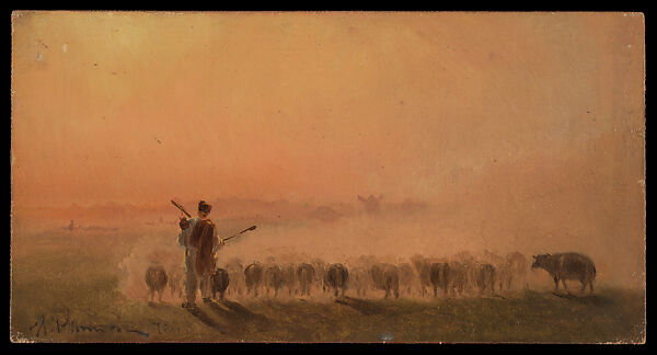 Shepherd with a Flock of Sheep, Illia Repin (Ilia Efimovich Repin) (Ukrainian, born Russian Empire, Chuhuiv (Chuguev) 1844–1930 Repino, St. Petersburg (Kuokkala)), Oil on canvas board 