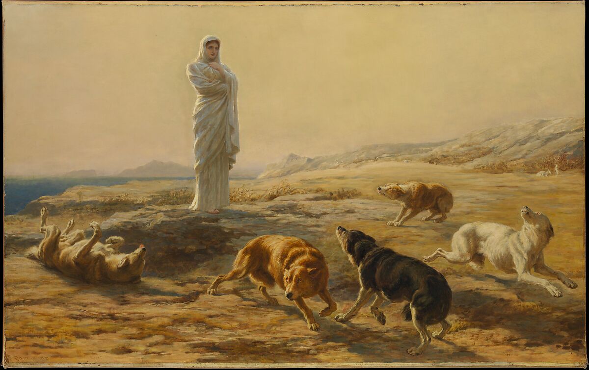 Pallas Athena and the Herdsman's Dogs, Briton Riviere (British, London 1840–1920 London), Oil on canvas 