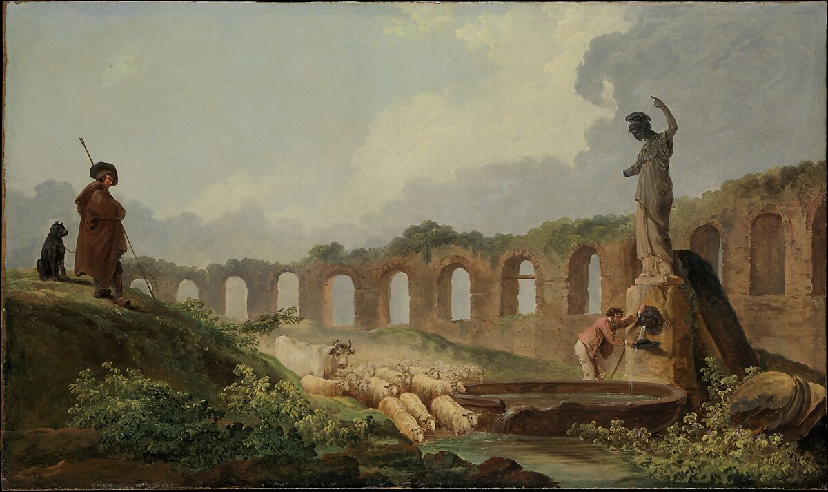 Aqueduct in Ruins, Hubert Robert (French, Paris 1733–1808 Paris), Oil on canvas 