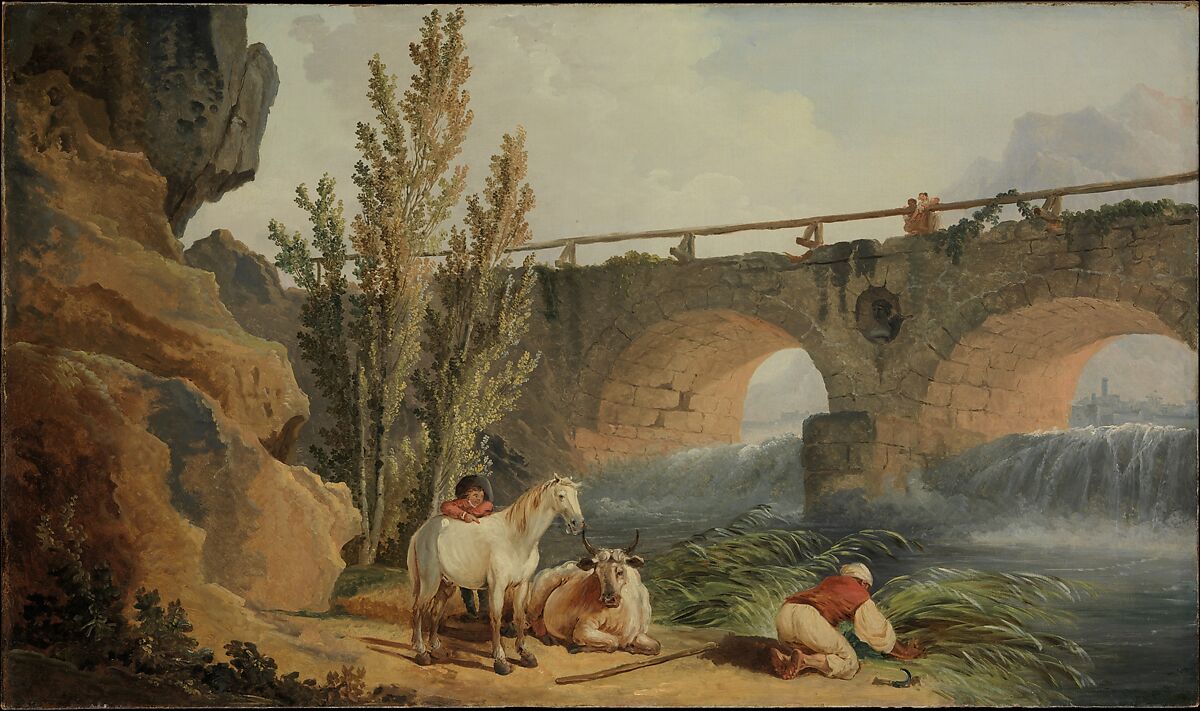 Bridge over a Cascade, Hubert Robert (French, Paris 1733–1808 Paris), Oil on canvas 