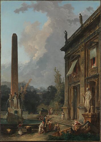 Hubert Robert~Stair and Fountain in - Classical art - Paintings