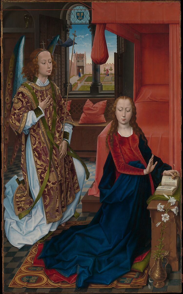 The Annunciation, Hans Memling (Netherlandish, Seligenstadt, active by 1465–died 1494 Bruges), Oil on wood 