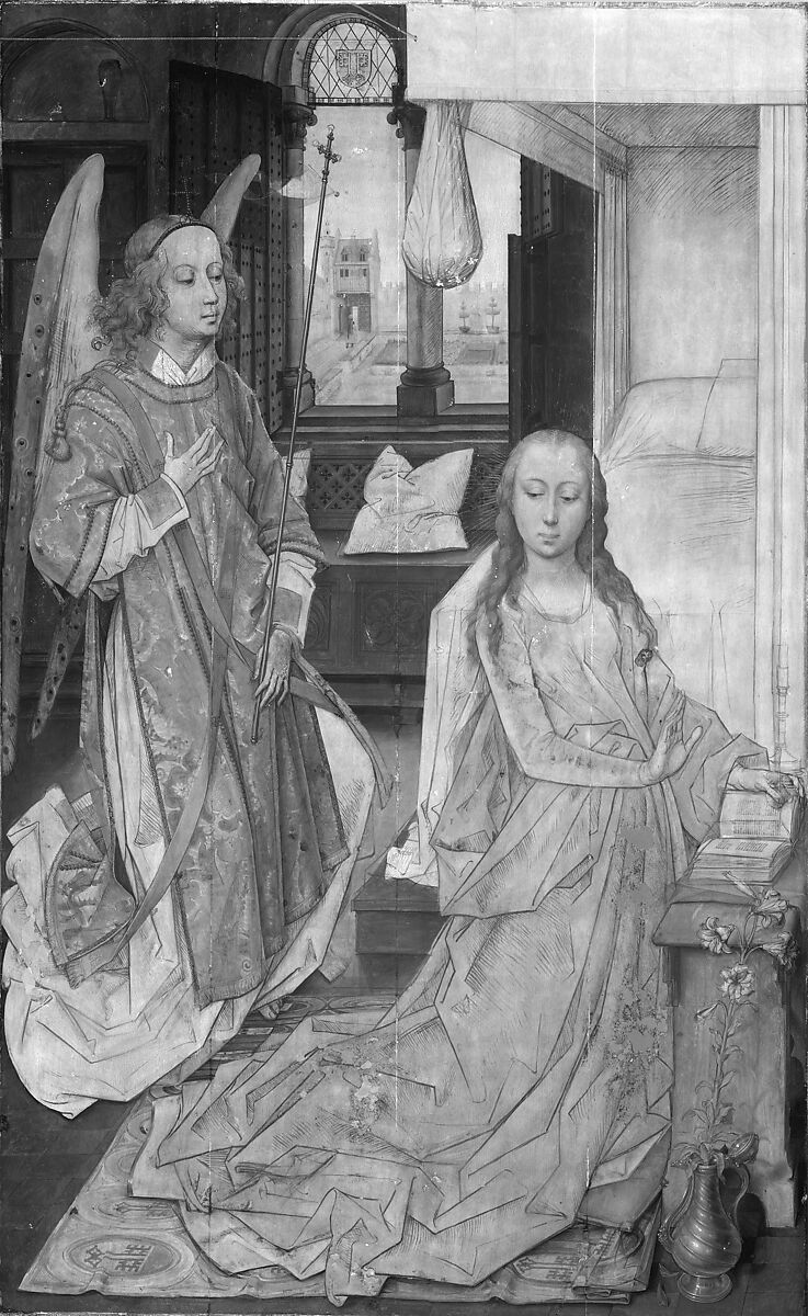 The Annunciation, Hans Memling (Netherlandish, Seligenstadt, active by 1465–died 1494 Bruges), Oil on wood