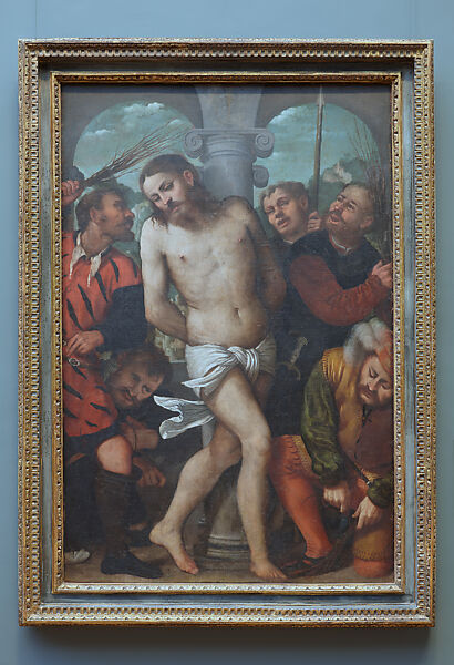 The Flagellation; (reverse) The Madonna of Mercy, Girolamo Romanino (Italian, Brescia 1484/87–1560 Brescia), Distemper and oil(?) on canvas