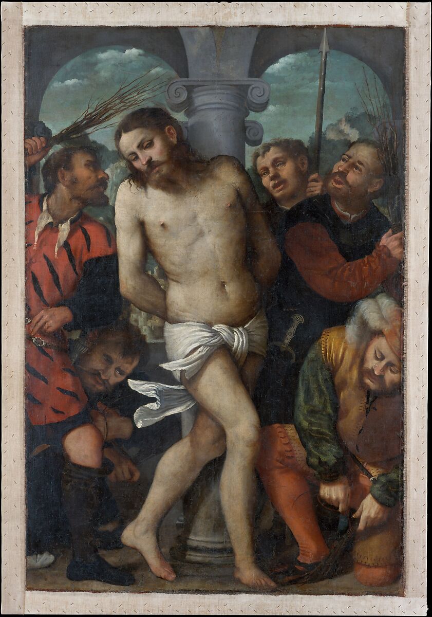 The Flagellation; (reverse) The Madonna of Mercy, Girolamo Romanino (Italian, Brescia 1484/87–1560 Brescia), Distemper and oil(?) on canvas 