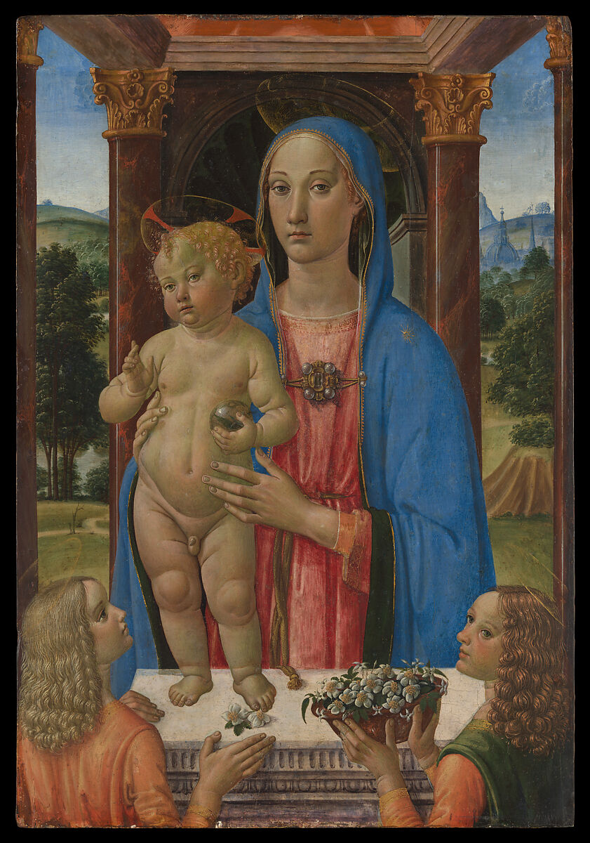 Madonna and Child with Two Angels, Cosimo Rosselli (Italian, Florence 1440–1507 Florence), Tempera and gold on wood 