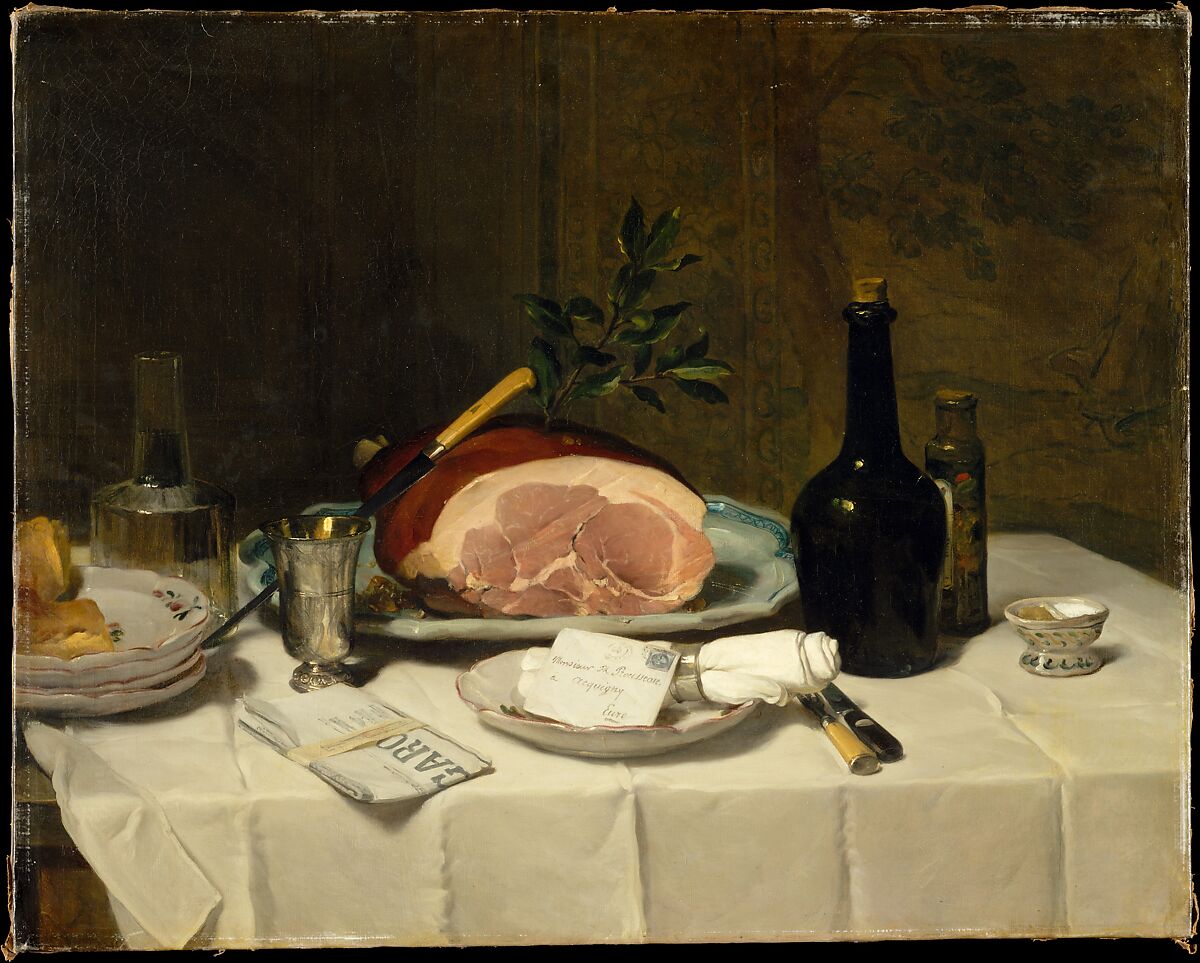 Still Life with Ham, Philippe Rousseau (French, Paris 1816–1887 Acquigny), Oil on canvas 