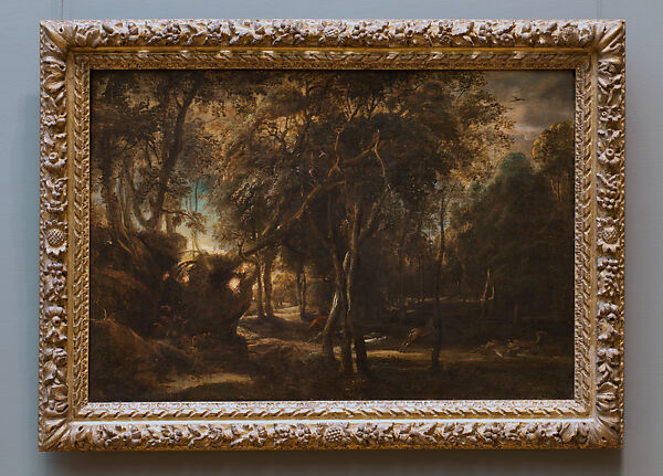 A Forest at Dawn with a Deer Hunt, Peter Paul Rubens (Flemish, Siegen 1577–1640 Antwerp), Oil on wood