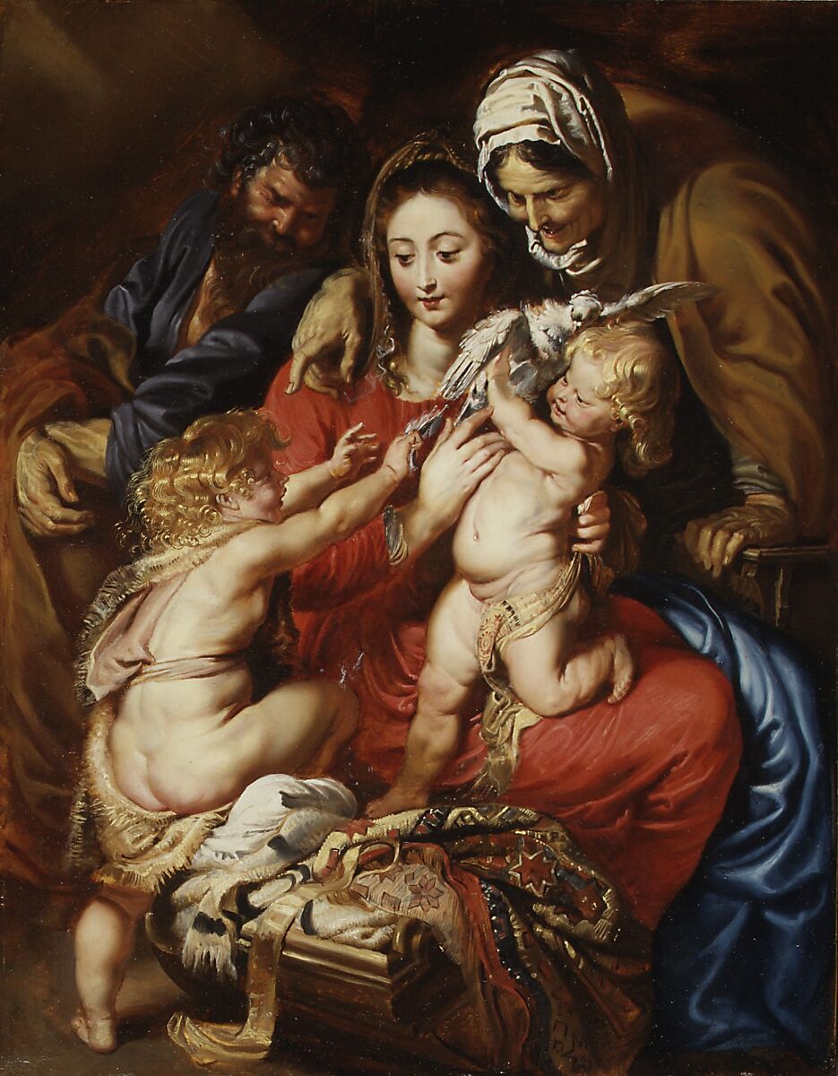 The Holy Family with Saint Elizabeth, Saint John, and a Dove, Peter Paul Rubens (Flemish, Siegen 1577–1640 Antwerp), Oil on oak 