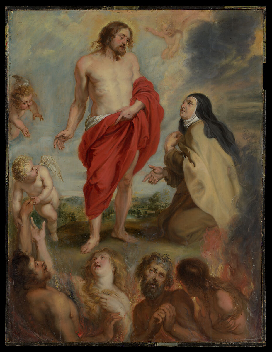 Saint Teresa of Avila Interceding for Souls in Purgatory, Workshop of Peter Paul Rubens (Flemish, Siegen 1577–1640 Antwerp), Oil on wood 