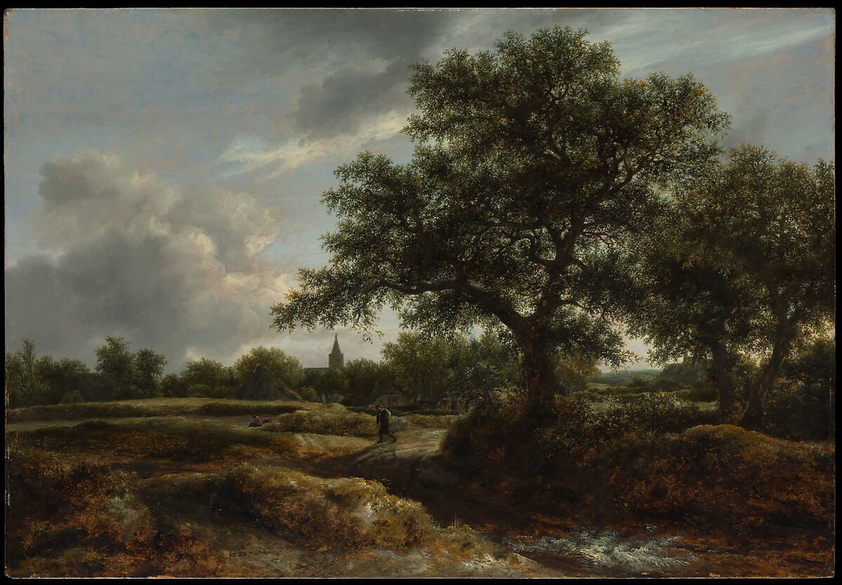 Landscape with a Village in the Distance, Jacob van Ruisdael (Dutch, Haarlem 1628/29–1682 Amsterdam), Oil on wood 