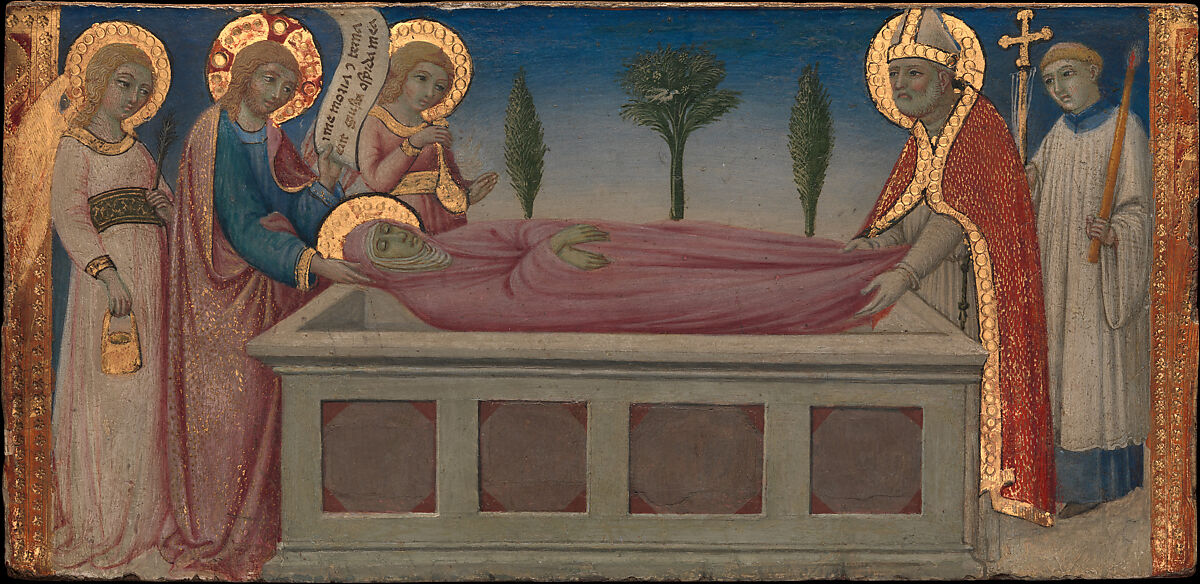 The Burial of Saint Martha, Sano di Pietro (Ansano di Pietro di Mencio) (Italian, Siena 1405–1481 Siena), Tempera and gold on wood 