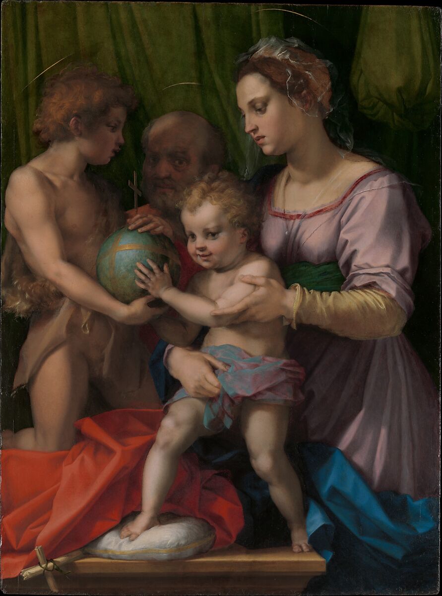 The Holy Family with the Young Saint John the Baptist, Andrea del Sarto (Andrea d&#39;Agnolo) (Italian, Florence 1486–1530 Florence), Oil on wood 