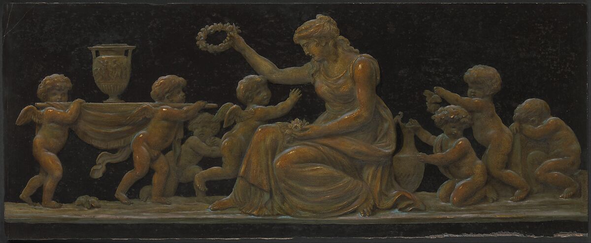Nymph and Putti; Nymph with a Wreath and Putti with Garlands of Flowers, Piat Joseph Sauvage (Flemish, Tournai 1744–1818 Tournai), Oil on slate