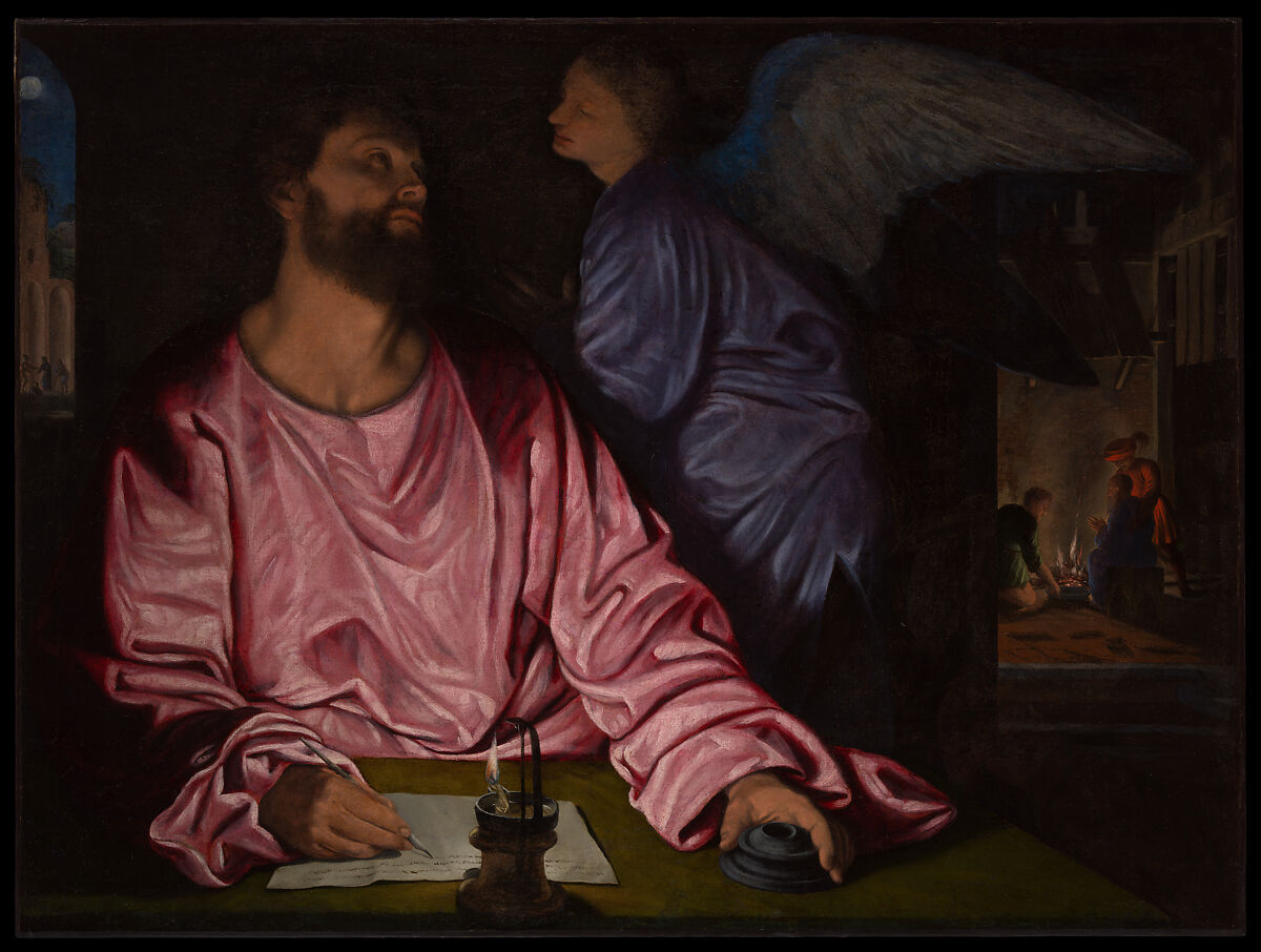 Saint Matthew and the Angel, Giovanni Gerolamo Savoldo  Italian, Oil on canvas