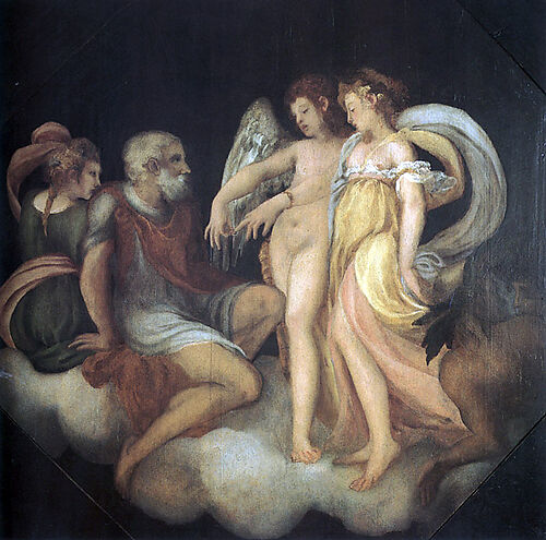 The Marriage of Cupid and Psyche, Andrea Schiavone (Andrea Meldola) (Italian, Zadar (Zara) ca. 1510?–1563 Venice), Oil on wood, transferred to Masonite