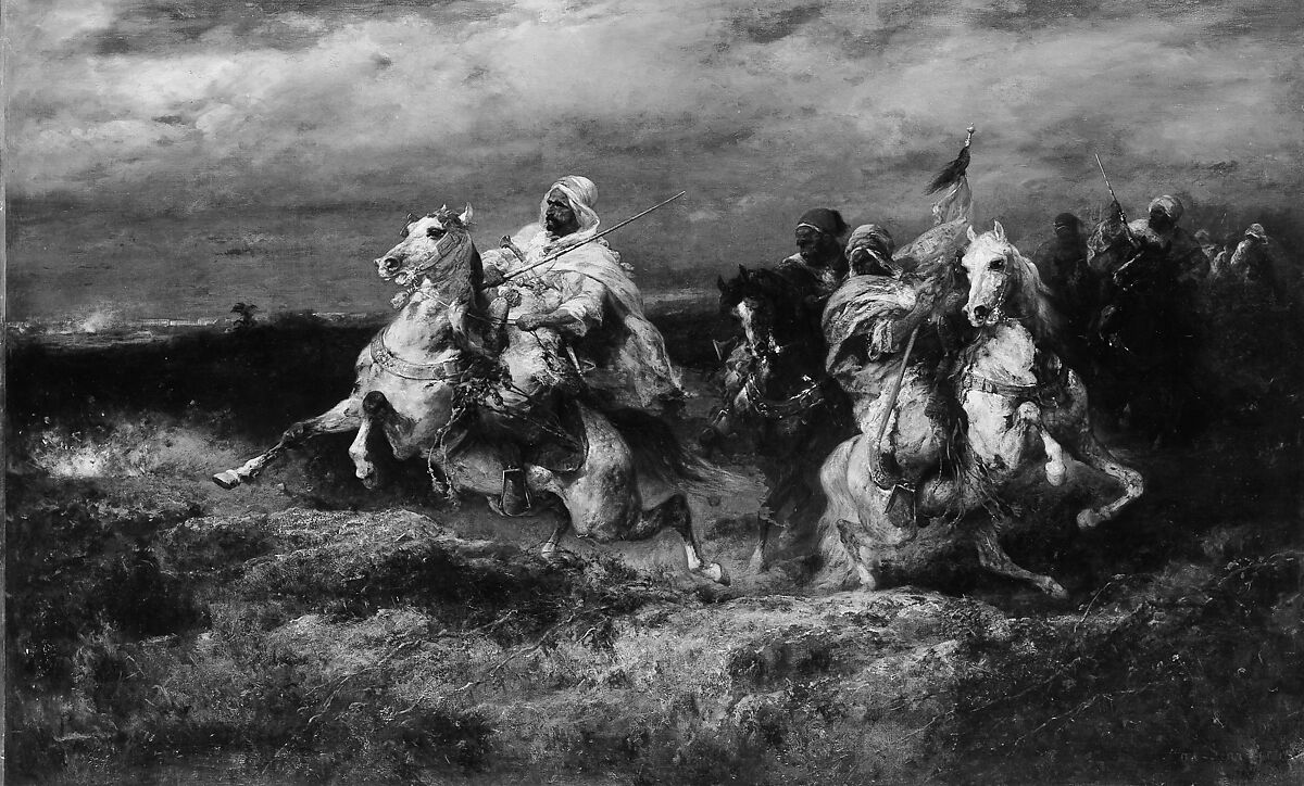 Battle Scene: Arabs Making a Detour, Adolf Schreyer (German, Frankfurt 1828–1899 Kronberg), Oil on canvas 