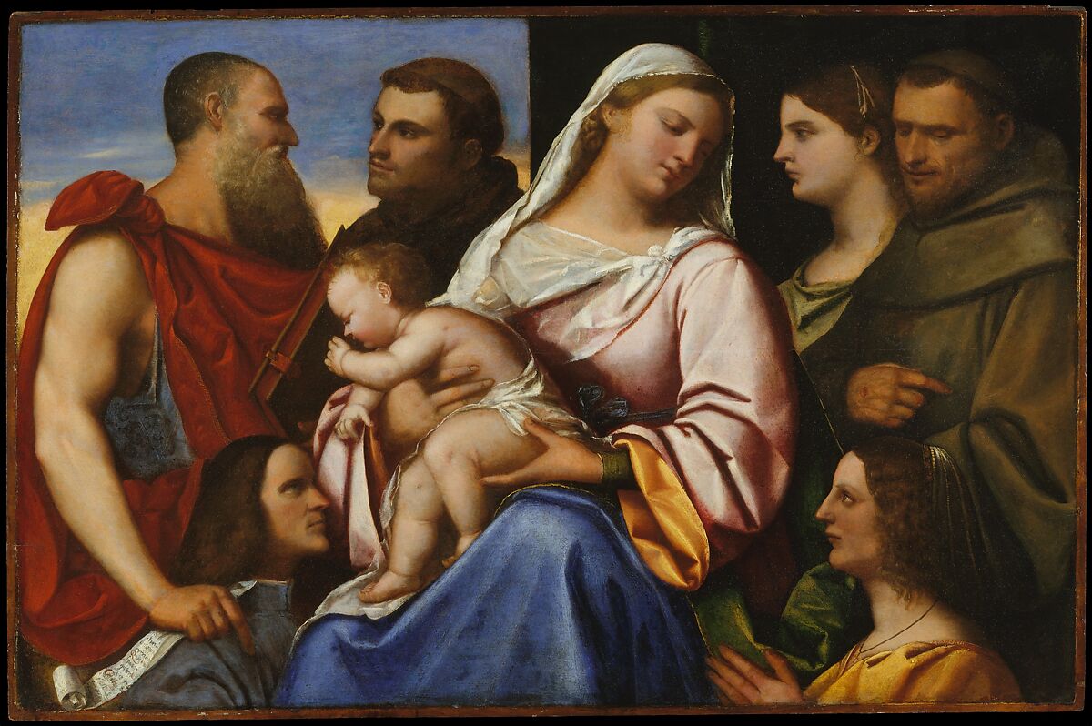 Madonna and Child with Saints and Donors, Attributed to Sebastiano del Piombo (Italian, Venice (?) 1485/86–1547 Rome), Oil on wood 