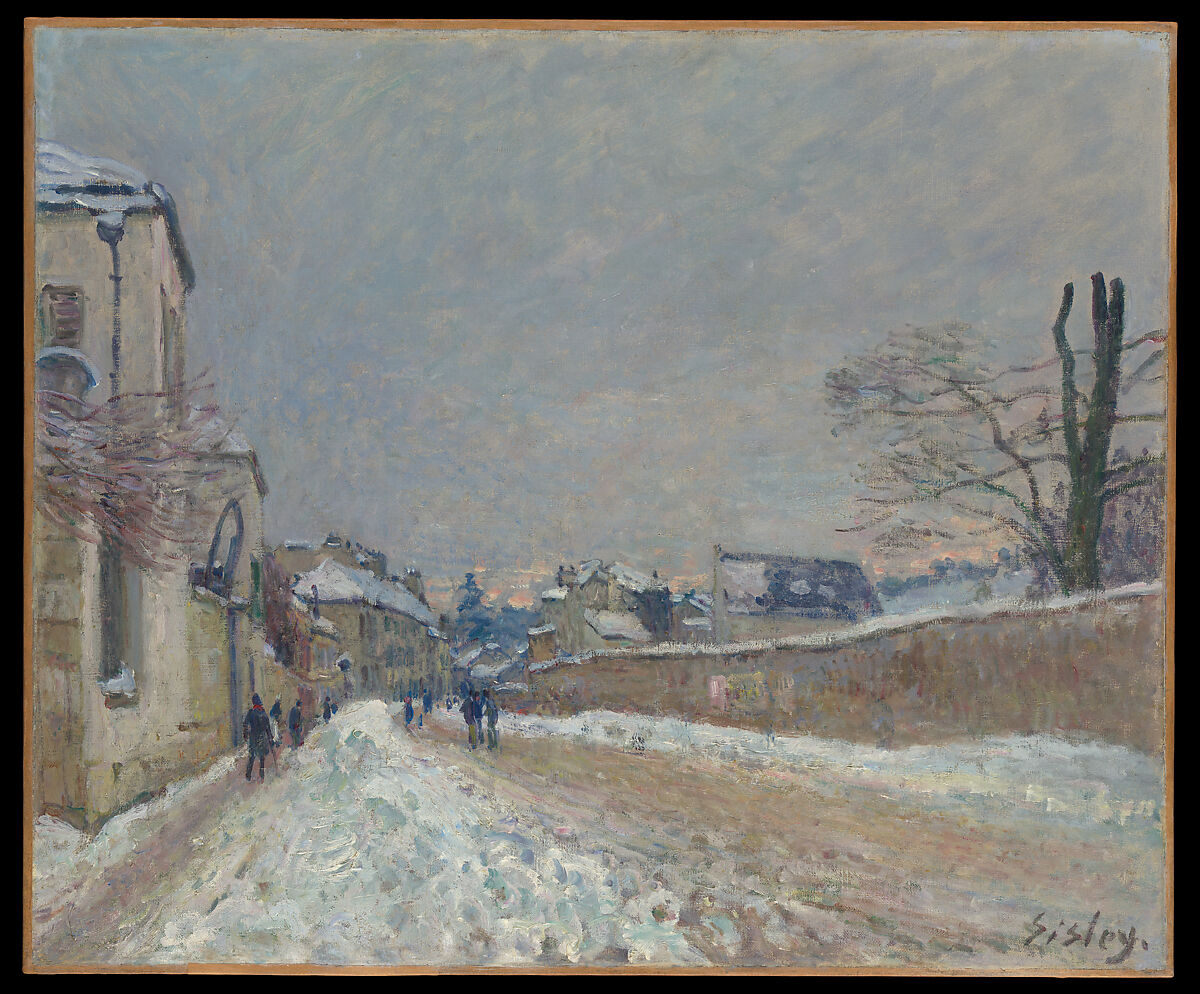Rue Eugène Moussoir at Moret: Winter, Alfred Sisley (British, Paris 1839–1899 Moret-sur-Loing), Oil on canvas 