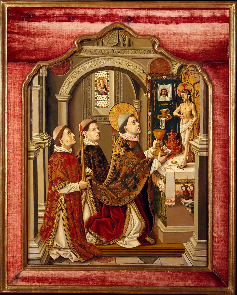 The Mass of Saint Gregory, Spanish Painter  Spanish, Oil and gold on wood