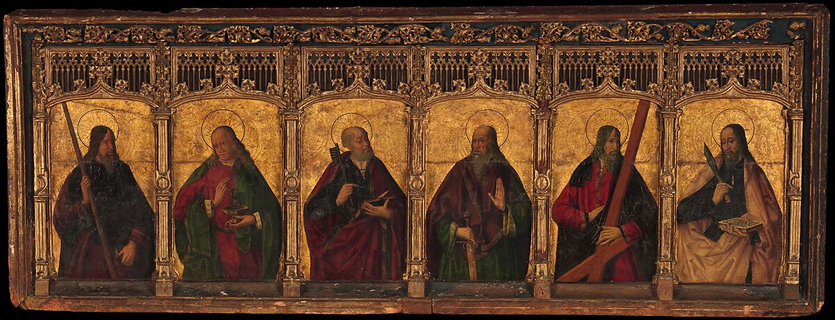 Six Apostles, Spanish (Oña) Painter (late 15th century), Tempera on wood, gold ground 