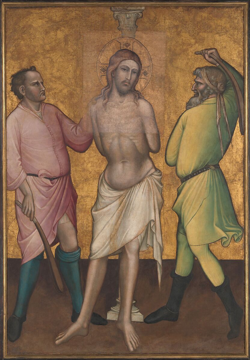 Saint Mary Magdalen Holding a Crucifix; (reverse) The Flagellation, Spinello Aretino (Spinello di Luca Spinelli) (Italian, born Arezzo 1345–52, died 1410 Arezzo), Tempera on canvas, gold ground; photographic facsimile (Christ’s face on reverse)