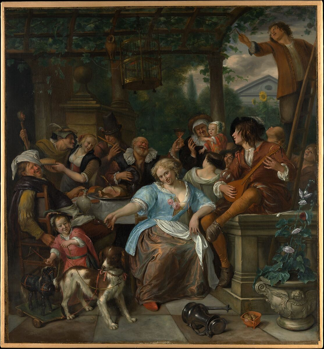 Merry Company on a Terrace, Jan Steen (Dutch, Leiden 1626–1679 Leiden), Oil on canvas 
