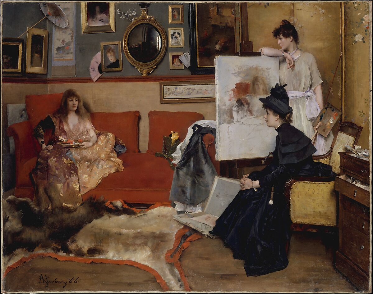 In the Studio, Alfred Stevens (Belgian, Brussels 1823–1906 Paris), Oil on canvas 