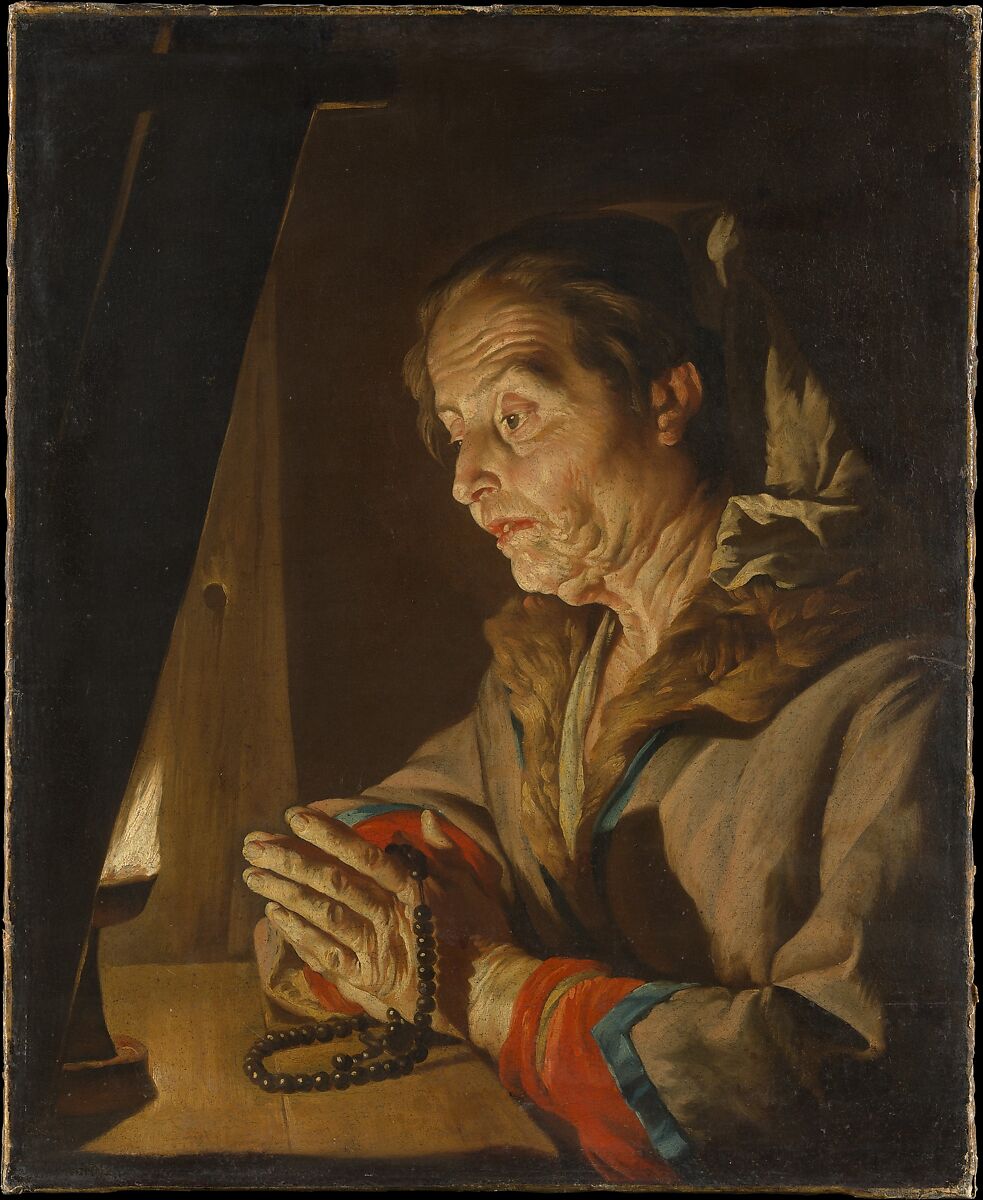 Old Woman Praying, Matthias Stom (Dutch, Amersfoort?, born ca. 1599–1600, died after 1652 ?Italy), Oil on canvas 