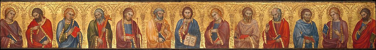 Christ and the Twelve Apostles, Taddeo di Bartolo (Italian, Siena ca. 1362–1422 Siena), Tempera on wood, gold ground 