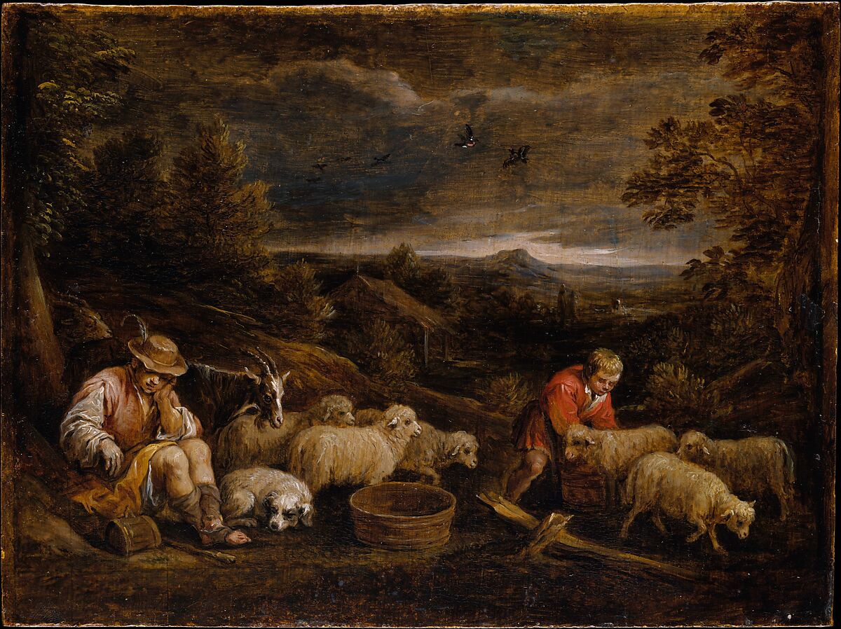 Shepherds and Sheep, David Teniers the Younger (Flemish, Antwerp 1610–1690 Brussels), Oil on wood 