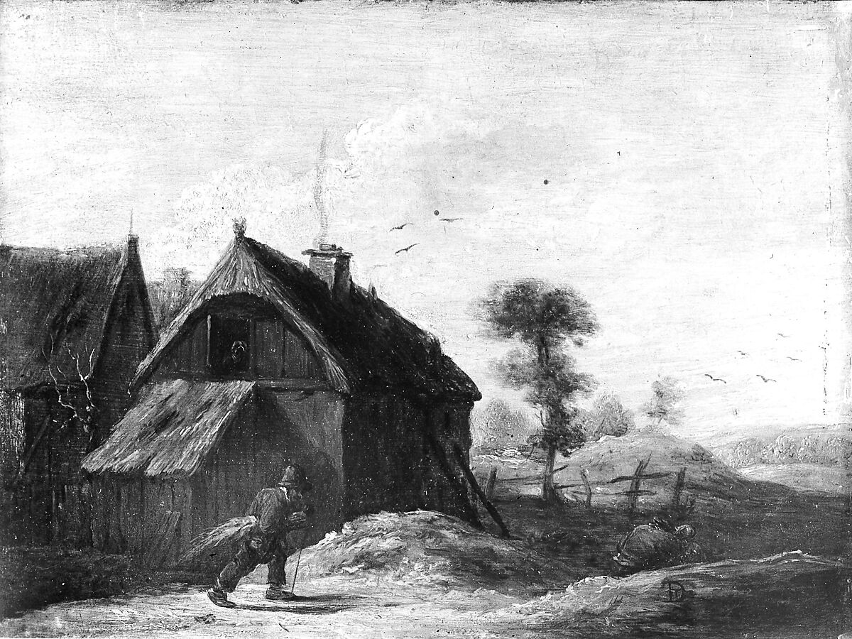 Landscape with Thatched Cottages, Workshop of David Teniers the Younger (Flemish, Antwerp 1610–1690 Brussels), Oil on wood 